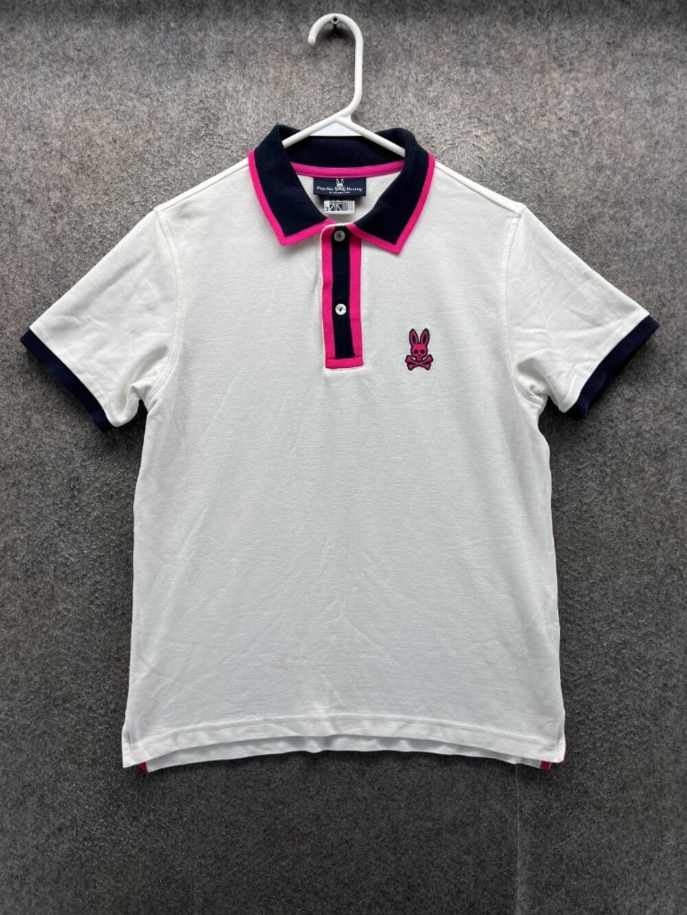 Psycho Bunny Polo Shirt Mens XS White Colorblock Classic Fit Pima Skull 3